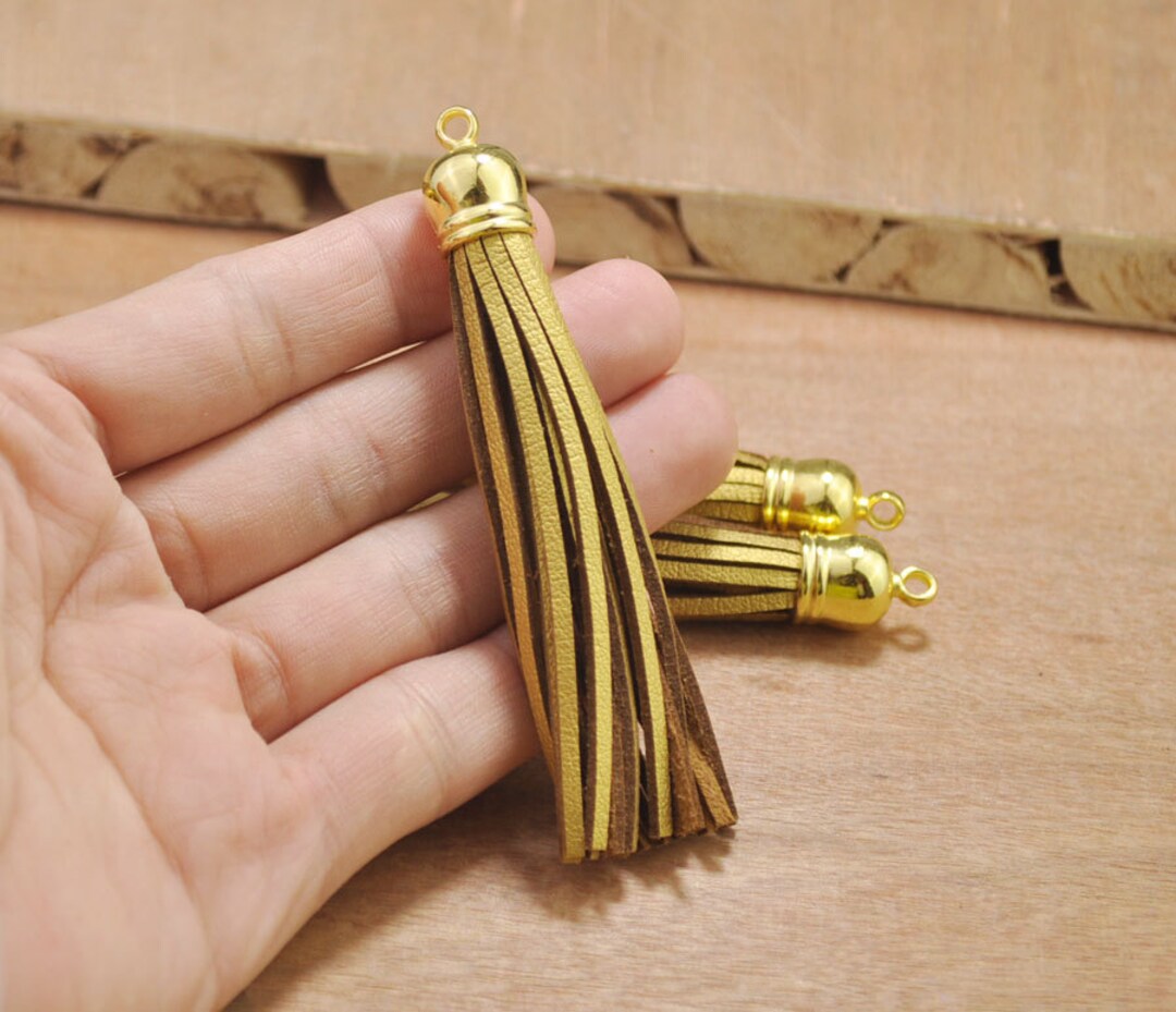 20 Piece Gold Suede Tassels,86mm Fringe Tassels With Gold Plastic Cap