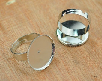 White K Ring Blanks -- 50pcs Adjustable Rings Cabochon round frame setting 20mm,White K Ring Tray.