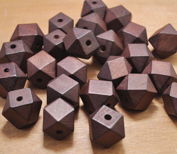 14 Hedron Geometric Figure Wood Beads,50pcs 20mm Coffee Geometric Faceted  Cube Wooden Beads,wood Beads for Crafts Jewelry FF3824 