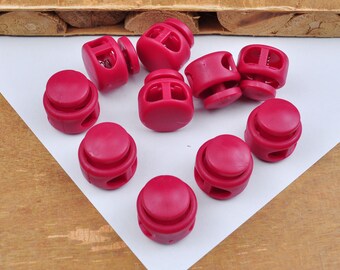 10 Plastic Toggle Cord Locks,Deep Red spring button toggles,Double Hole Toggle Cord Lock,elastic cord locks, Face Mask toggle lock,Cording