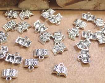 50 Stück Antik Silber Offene Buch Charms, Buch Anhänger - 12 x 11 mm