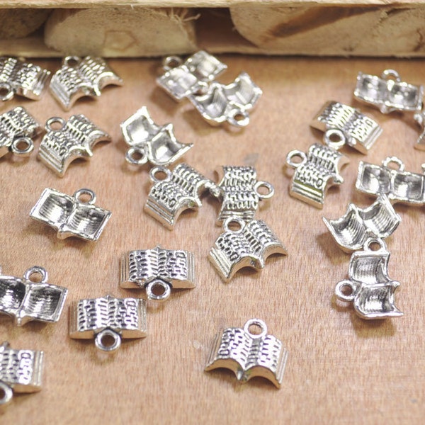 50pcs Antique livre ouvert argent breloques, pendentif livre--12x11mm