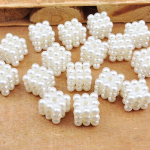 ABS White Squares，100pcs 10mm Plastic Acrylic Square Beads , White Pearly Pearl Square Shape Beads DIY Jewelry Supplies