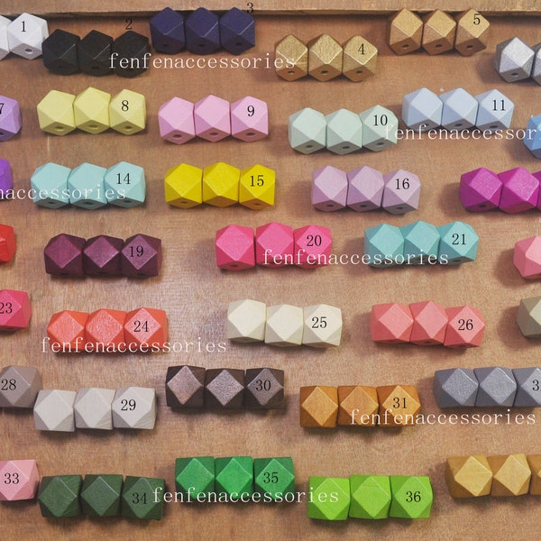 15pcs Faceted Cube Beads,37 colors, Polygonal 15mm Colour wooden Beads, Geometric Natural Wood Beads,Make jewellery for selling