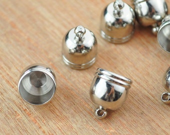 25pcs Vintage Round Cord Caps / white K Caps with loop /Bead Cones/ Bead Caps/brass cap/Leather Cord Ends / Round Cord Ends 8mm