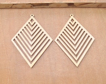 10Pcs Rhombus Wood Pendants,Natural Wood Earring Pendant,Wooden Jewelry,necklace pendant charms,DIY,blank unfinished wood,70x51mm