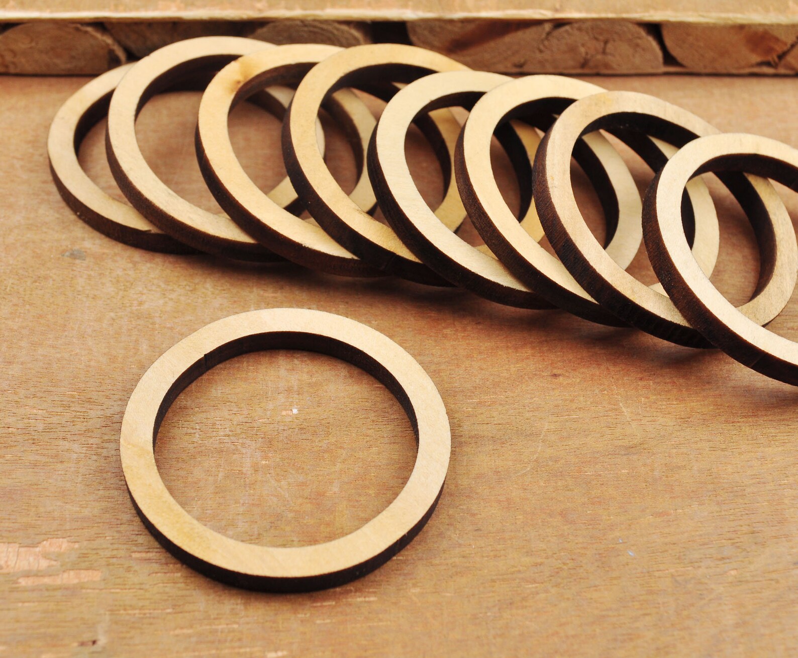 20pcs Natural Flat Wood Ring,50mm(1.96