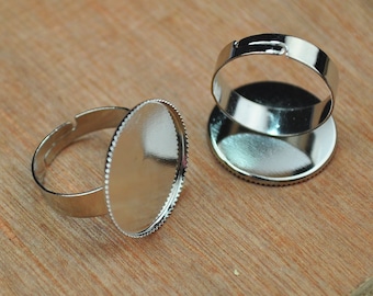 White K Ring Blanks -- 50pcs Adjustable Ring Base Adjustable with 18mm Round Pad,White K Ring Tray.