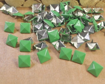 Metal Studs,50/100 Green Square Metal Pyramid Studs for Clothing Shoes Bags Purses Leathercraft Decoration,DIY 12x12mm