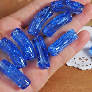 6-30Pcs Bamboo Acrylic curved tube beads,Blue Transparent Crack tube bracelet beads, resin tube beads bracelet beads,jewelry beads,35x12mm