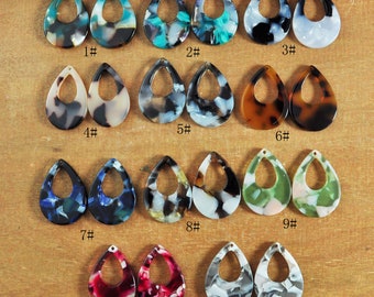 2-100pcs Colorful Tortoise Shell Acetate Small Teardrop Shape Charm Pendants,Acetate Craft Earring Components,Necklace findings,24x17mm