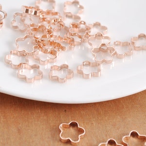 10/20/50Pcs Rose Gold Flower Link, Real Gold Plated Flower Charm,Flower Brass Link Pendants, Flower Link Connectors,Jewelry Making,10.5mm