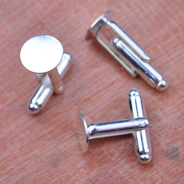 Cuff Links Blanks 20pieces (10 pair) 10mm Glue Pad Silver Toned Cufflinks,Silver Brass Cuff Link cabochon Settings.