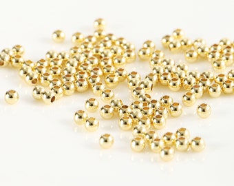 50-1000 pièces de perles rondes en or 18 carats, 3 mm de perles en or 18 carats, perle d'espacement, perles d'or pour bracelet et collier de bijoux DIY