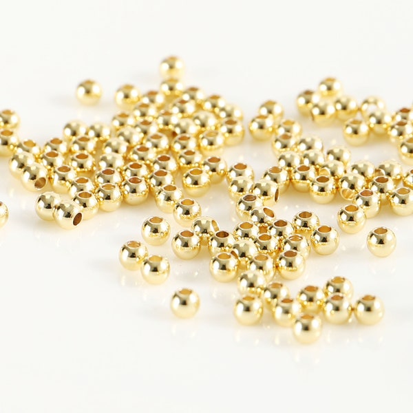 50-1000Pcs 18k Gold Round Beads, 3mm 18k Gold Beads,Spacer Bead,Gold beads For DIY Jewelry Bracelet and Necklace