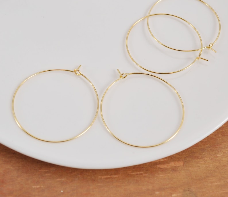 50Pcs 18k Gold Plated Earring Hoops, 15/20/25/30/35/40/45/50mm Circle earrings, Round Earring Hoop ,Earring Wires, Jewelry Making image 8