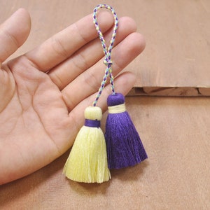 Tassels for Bag,2Pcs Small Cotton Tassel,for keyclasps,Light Yellow tassel,Purple tassel, Handmade Tassel,thick tassel-52mm-FF7#