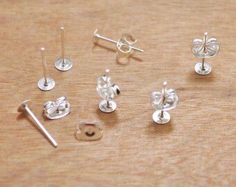 Black Earrings-100pcs (50 pairs) Silver Plated 4mm Flat-Pad Earring Posts and Backs diy jewelry finding supplies