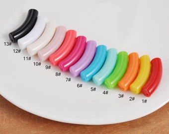 13 Colors,8mm Skinny Colorful Acrylic Tube Beads,Bamboo beads，6Pcs/30Pcs Curved Tube Beads ,beads for Bangle Bracelet Making,32x8mm