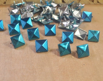 Metal Studs,50/100 Bright Blue Square Metal Pyramid Studs for Clothing Shoes Bags Purses Leathercraft Decoration,DIY 12x12mm