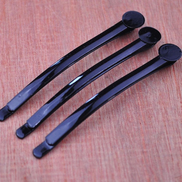 100PCS Black stone metal Bobby Pins with 8mm Round Pad,Hair clip,hair pin,Black plated clip,Black bobby pin--62mm.