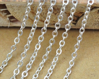 Silver Chain,32ft(10meters) Silver plated Metal/Brass round cable chain 2X2.5mm,Flat Cable Chain