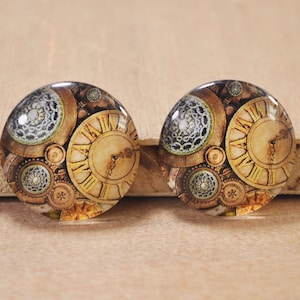 4PCS 30mm Handmade Round Photo glass Cabochons,clock with gear wheel glass bead pendant.