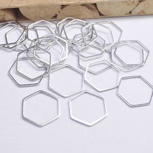 35pcs 22mm flat hexagon Charm,Nickel Color Brass hexagon Rings, hexagon Connectors,pendant,Links, Geometric jewelry Supplies (FF3681)
