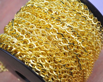 Double side twist flat gold chain,Textured and Smooth Twisted Diamond Link Chain,metal Oval Chain curb Cable Chain 10mm x 12mm
