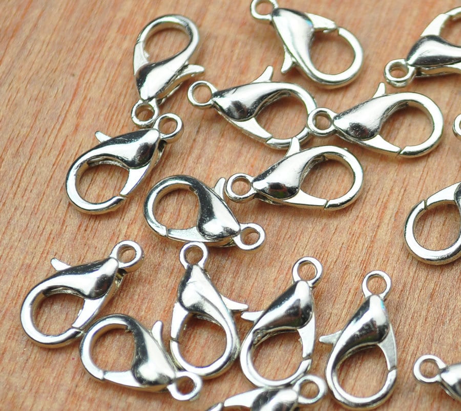 Lobster Clasp Finding 12 Mm Pack of 50 Aus seller Shiny Silver Plated Parrot