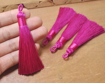 5Pcs Rose Silky Tassels with Loop,Boho,Handmade tassels,Necklace Bracelet Tassels,Silk Tassels for Jewelry Making Supply-75mm