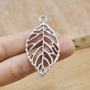 20st Antik Silber Blatt Anhänger, Armband-Anschluss, Ohrring / Halskette Anhänger - 49x26mm