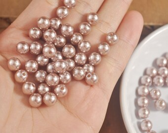 100 - 500Pcs Light Coffee plastic beads，ABS Imitation Pearl Beads ,8MM Round Plastic Acrylic Spacer Bead for DIY Jewelry Making Findings,49#