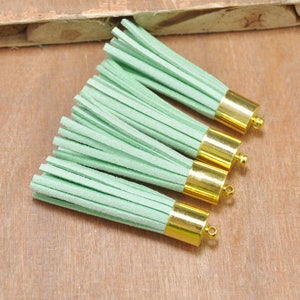 20pcs 51mm Suede fringe tassels,Aqua tassel,Gold cap Faux leather tassle,keychain/necklace/earring tassel pendant for jewelry making