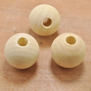 wholesale 50 piece 35mm Large Round Wood Beads - unfinished wood - beads craft - round ball beads -10mm Big Hole Middle - unfinished