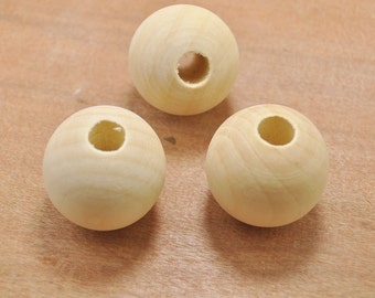 wholesale 50 piece 35mm Large Round Wood Beads - unfinished wood - beads craft - round ball beads -10mm Big Hole Middle - unfinished