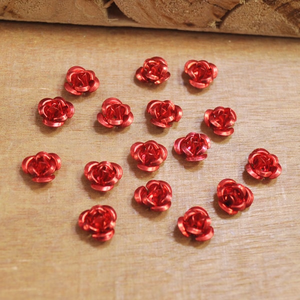 Aluminum Flower Beads,200Pcs 6mm Red Aluminum Rose flowers,flower decoration.