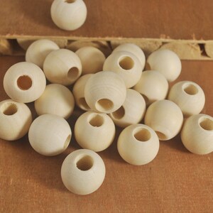 Large Hole Round Wooden Beads,50Pcs/100Pcs 18mm round unfinished wood beads,Natural,Boho beads，Wholesale