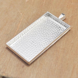2pcs Rectangle Pendant Trays,Silver Rectangle Bezel Cup Cabochon Pendant Mountings, DIY Blank Cabochon--24x48mm