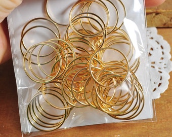 10-100pcs 18K Real Gold Round Link Charms 20mm, 18K Gold plated Brass Ring Loops, Circle Connectors，Round Cut Tube Circles Supplies