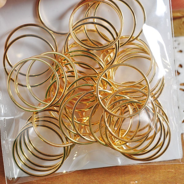 10-100pcs 18K Real Gold Round Link Charms 20mm, 18K Gold plated Brass Ring Loops, Circle Connectors，Round Cut Tube Circles Supplies