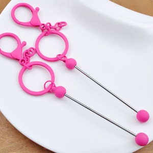 1/5/10/20/30/50/100Pcs Beadable Bar Blank Keychains,Hot Pink Colors,Beadable Metal Keyrings,Keychain DIY Supplies,