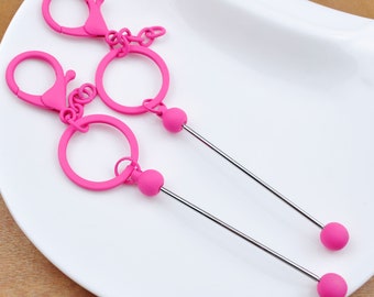 Llaveros en blanco con cuentas (1/5/10/20/30/50/100 unidades), color rosa intenso, llaveros metálicos con cuentas, suministros para manualidades de llaveros.