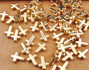 50個 クロスビーズ ゴールドアクリルクロスビーズ ブレスレット/ネックレスジュエリー用品 15 x 12 mm