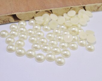 50Pcs Ivory Cream Pearl Flatback Decoden Cabochons, Half Pearl Cabochons, Flat Pearls, Flat Back Pearls,Plastics Beads, 12MM