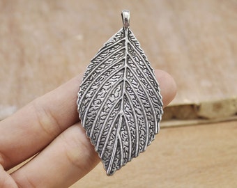 5pcs antique silver Large Leaf Charms,Leaf Pendants for necklace 70x34mm