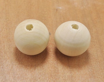 Grosses perles en bois, 10pcs 30mm Bois inachevé, Perles de bois rondes naturelles Perles de boule non peintes, Perles artisanales, Perles rondes.