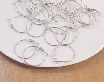 Earring Hoops,20/50pcs 1 inch Rhodium Plated metal Earring hoops,Beading Earrings Hoops,DIY Earrings Accessories,25mm.