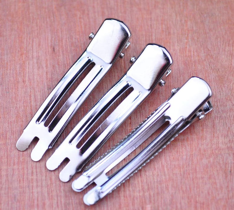 100pc Silver double prong metal hair alligator clip with Teeth