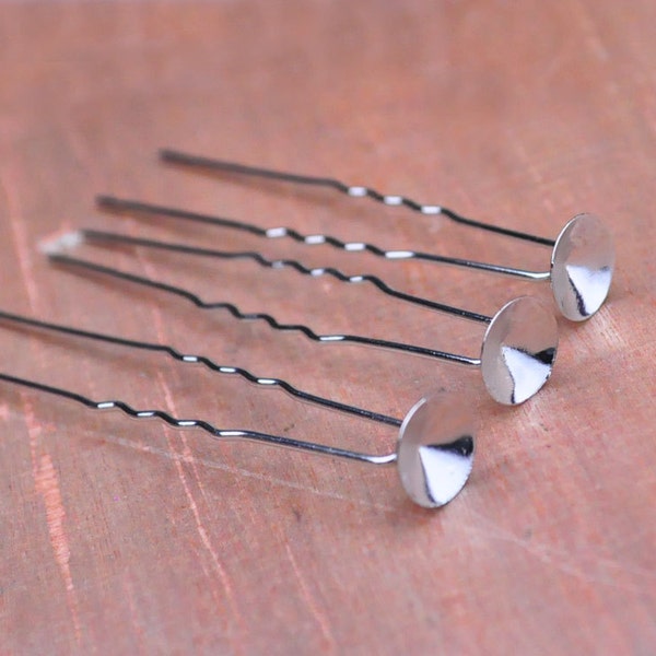 50pcs thin silver U shaped hair pins with 10mm bezel 67mm length hair clips accessories.